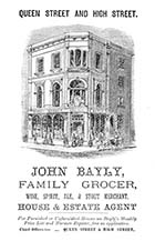 Advertisement: John Bayly, Grocer, Queen Street and High Street 1881 | Margate History